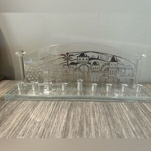 Glass Crystal Etched Menorah